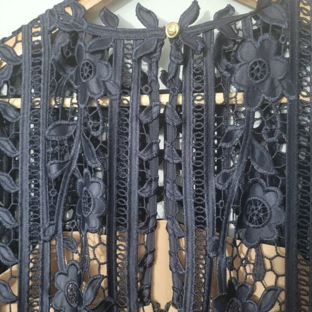 Self-Portrait Navy Blue Macrame Lace A-Line Dress UK 10 US 6 - Picture 4 of 4